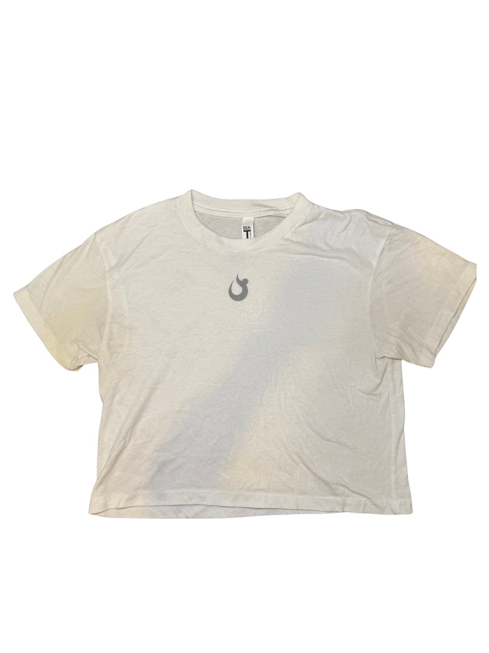 Women's White Short Sleeve Crop Tee with HOTWORX Flame Logo